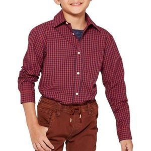 NWT Cat & Jack Boy's Plaid Button Down Shirt XL Husky 100% Cotton